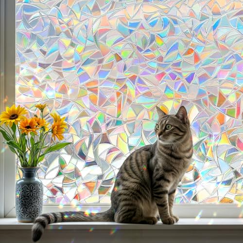 DUOFIRE Rainbow Window Clings for Glass Stained Glass Window Film Decorative 3D Decals Windows Cover Suncatcher Static Cling Sticker Windows for Home118 x 47 inch - Image 1
