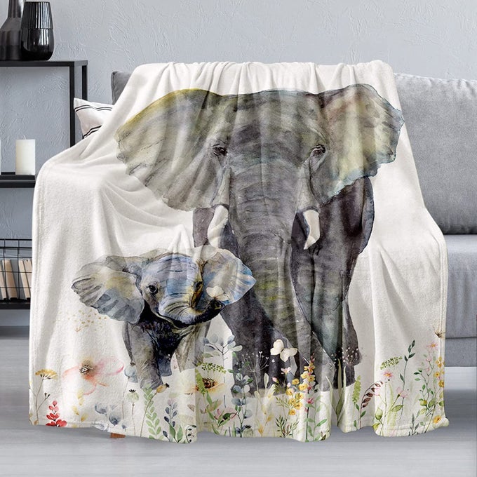 ELEPHANT BLANKET SOFT WARM FUZZY FLEECE PLUSH BLANKET 60X50 SMOOTH COZY FLANNEL THROW BLANKET FOR BEDCOUCHOFFICECAMPING