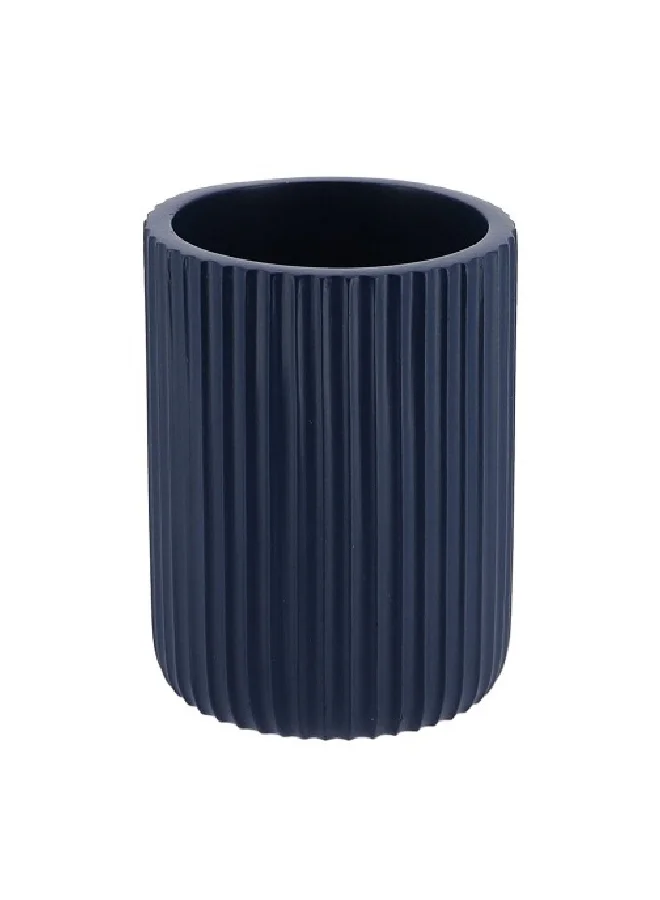 Tendance Round Shaped Striated Polyresin Bathroom Tumbler Navy Blue 9.5 x 7 x 7 cm 61103118