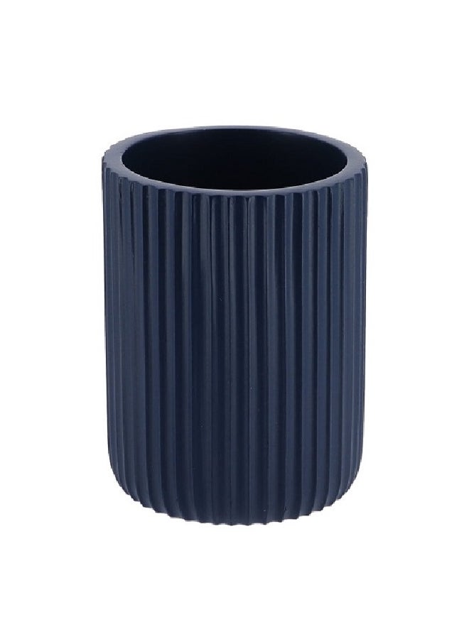 Round Shaped Striated Polyresin Bathroom Tumbler Navy Blue 9.5 x 7 x 7 cm 61103118