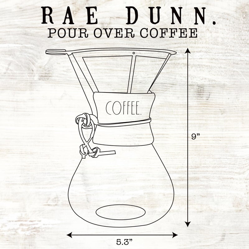 Rae Dunn Glass Pour Over Coffee Maker, 34oz Carafe with Reusable Stainless-Steel Filter and Elegant Bamboo Finish, Great for Brewing Coffee - Image 3