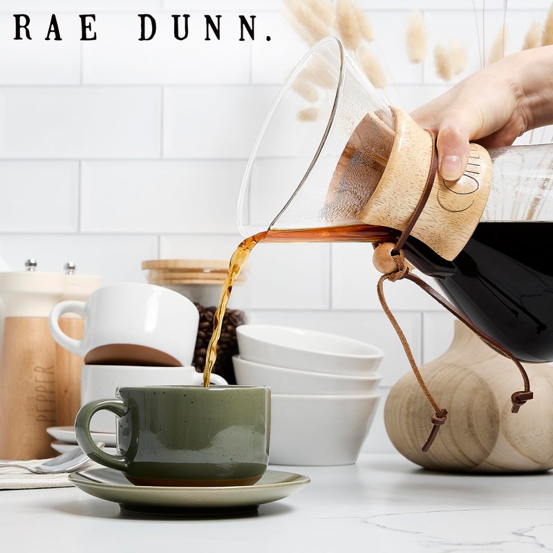 Rae Dunn Glass Pour Over Coffee Maker, 34oz Carafe with Reusable Stainless-Steel Filter and Elegant Bamboo Finish, Great for Brewing Coffee - Image 5