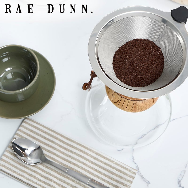 Rae Dunn Glass Pour Over Coffee Maker, 34oz Carafe with Reusable Stainless-Steel Filter and Elegant Bamboo Finish, Great for Brewing Coffee - Image 4