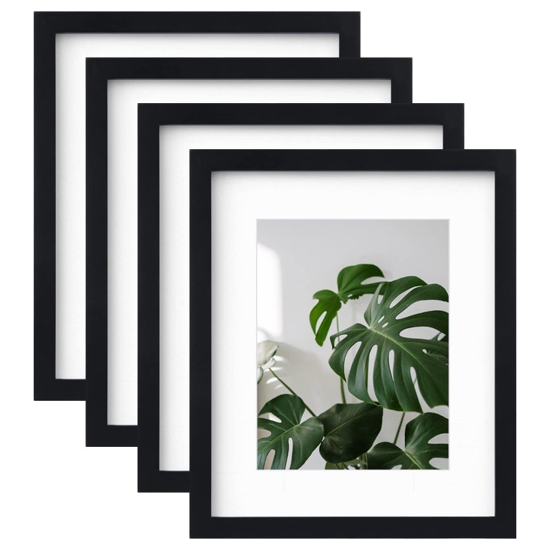 EGOFINE 12x10 Photo FramesSolid Wood Picture Frames with Acrylic Glass10x12 Poster Frame with Mount Frame for 10x12 Print and 6x8 Picture PhotoTabletop and Wall Mounting DisplaySet of 4Black