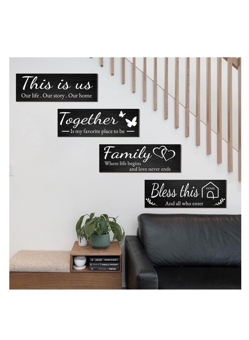Accessories 22 4 Pieces Home Wall Decor Signs, THIS IS US/TOGETHER/BLESS THIS HOME/FAMILY Wall Decor For Living Room Bedroom, Rustic Wooden Farmhouse Wall Art Decor, 4.7 x 13.8 Inch(Black) - Image 4