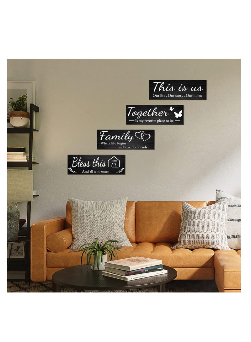 Accessories 22 4 Pieces Home Wall Decor Signs, THIS IS US/TOGETHER/BLESS THIS HOME/FAMILY Wall Decor For Living Room Bedroom, Rustic Wooden Farmhouse Wall Art Decor, 4.7 x 13.8 Inch(Black) - Image 3