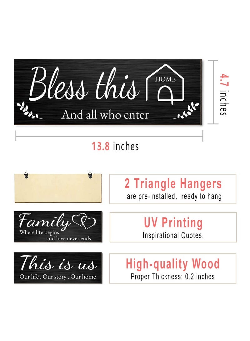Accessories 22 4 Pieces Home Wall Decor Signs, THIS IS US/TOGETHER/BLESS THIS HOME/FAMILY Wall Decor For Living Room Bedroom, Rustic Wooden Farmhouse Wall Art Decor, 4.7 x 13.8 Inch(Black) - Image 2