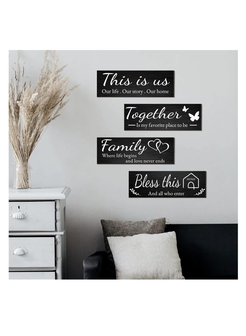 Accessories 22 4 Pieces Home Wall Decor Signs, THIS IS US/TOGETHER/BLESS THIS HOME/FAMILY Wall Decor For Living Room Bedroom, Rustic Wooden Farmhouse Wall Art Decor, 4.7 x 13.8 Inch(Black) - Image 5