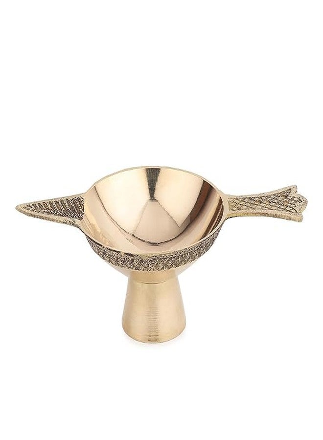 ROLIMOLI Brass Laxmi Handmade Oil Lamp with Golden Engraved Made of Brass Metal Diya Vilakku for Puja Pooja. Traditional Indian Deepawali Gift Set of 1 - Image 4