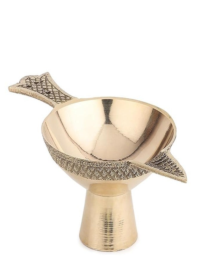 ROLIMOLI Brass Laxmi Handmade Oil Lamp with Golden Engraved Made of Brass Metal Diya Vilakku for Puja Pooja. Traditional Indian Deepawali Gift Set of 1 - Image 5