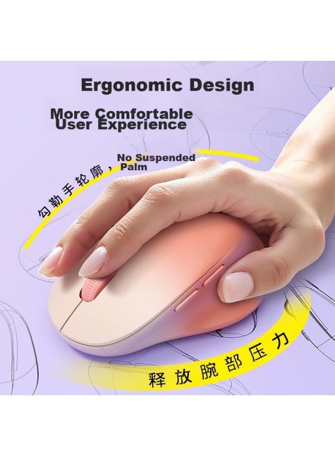 B.o.w Hangshi Md197 Dual-mode Wireless Bluetooth Mouse, Compatible With Computers, Laptops, Smartphones, Tablets, Ergonomic, Quiet, Vertical Mouse For Office Work, Portable, Gradient Pink - Image 2