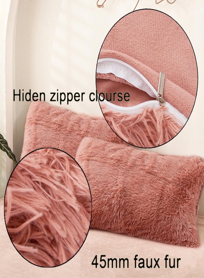 MorroMorn Decorative Pillows Covers, 2 Packs Faux Fur Pillow Cases Standard Size, Luxury Shaggy Throw Pillowcase Cushion Shams with Zipper Closure Room Decor for Couch Sofa Bed (Blush, Standard) - Image 4
