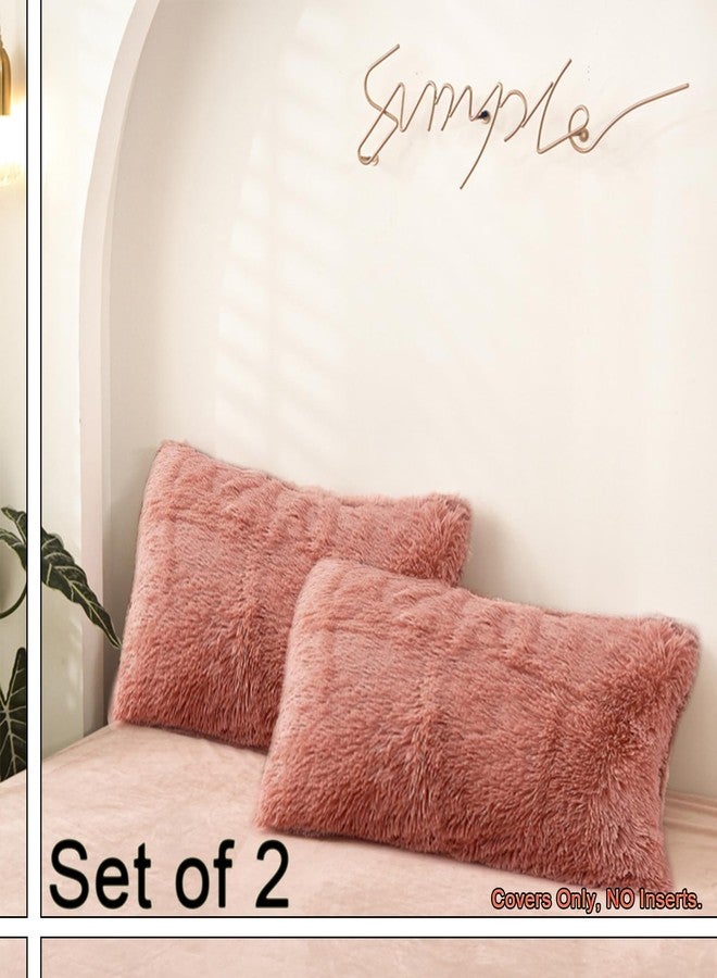 MorroMorn Decorative Pillows Covers, 2 Packs Faux Fur Pillow Cases Standard Size, Luxury Shaggy Throw Pillowcase Cushion Shams with Zipper Closure Room Decor for Couch Sofa Bed (Blush, Standard) - Image 3