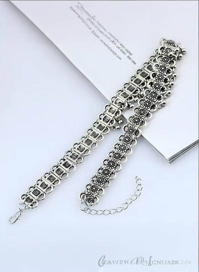 Happy D Bohemian Style Silver Tone Alloy Anklet with Floral Design and Bell Charms - Perfect Beach Jewelry for Women - Image 5