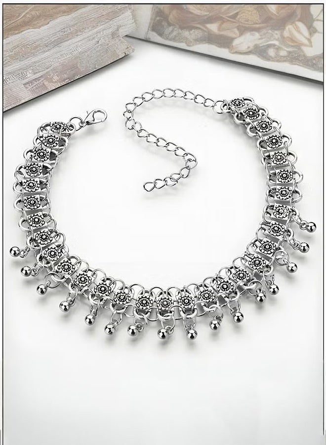 Happy D Bohemian Style Silver Tone Alloy Anklet with Floral Design and Bell Charms - Perfect Beach Jewelry for Women - Image 3