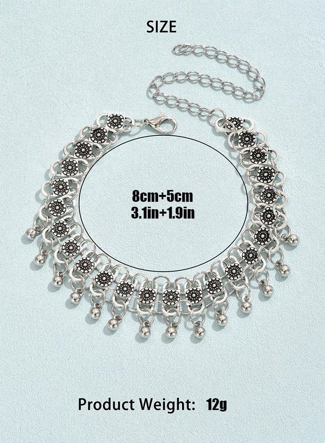 Happy D Bohemian Style Silver Tone Alloy Anklet with Floral Design and Bell Charms - Perfect Beach Jewelry for Women - Image 5