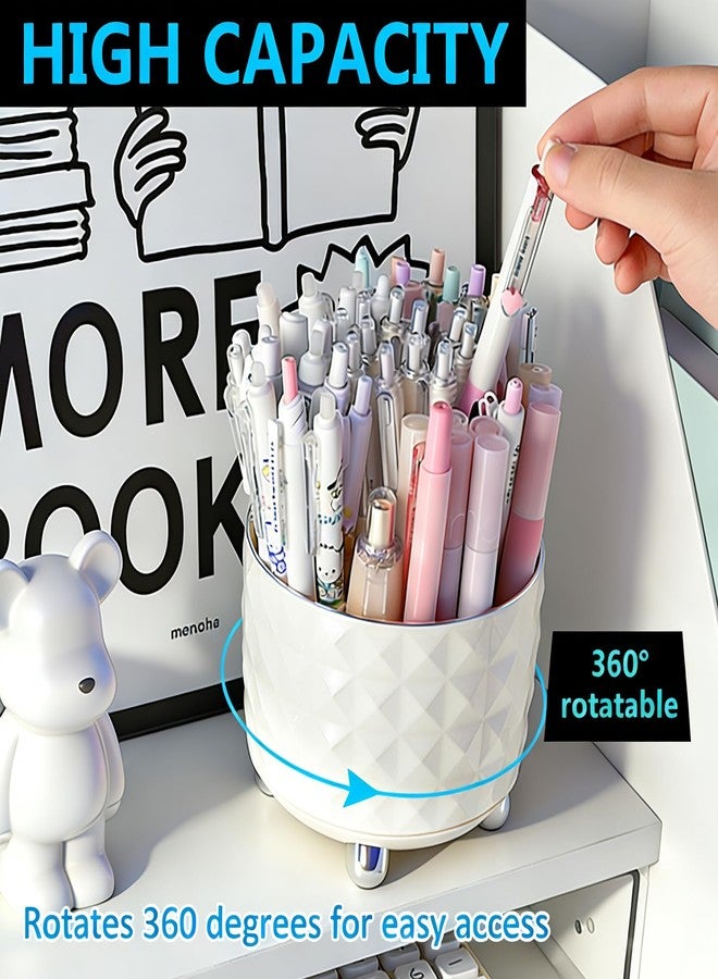 GOTOBA 360° Rotating Pencil Holder for Desk, Makeup Brush Holder with 6 Slots, Desk Organizer for Writing Utensil, Office and School Supplies (Milky White) - Image 2