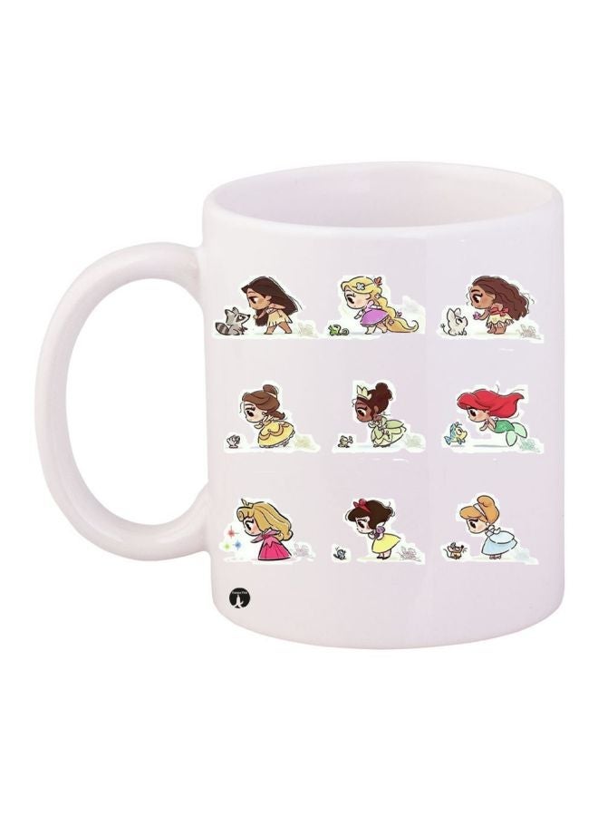 RYN Cartoon Girls Printed Coffee Mug White/Brown/Red 11ounce