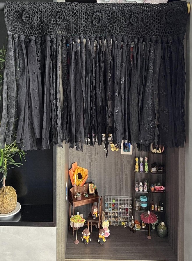 YJ YANJUN Halloween Valance for Kitchen Living Room Bathroom Hand Made Gothic Toppers Curtains Rod Pocket Skull Horror Spooky Ghost Witch Festival Party Decoration 30x16 Inch Black 1 Panel - Image 3