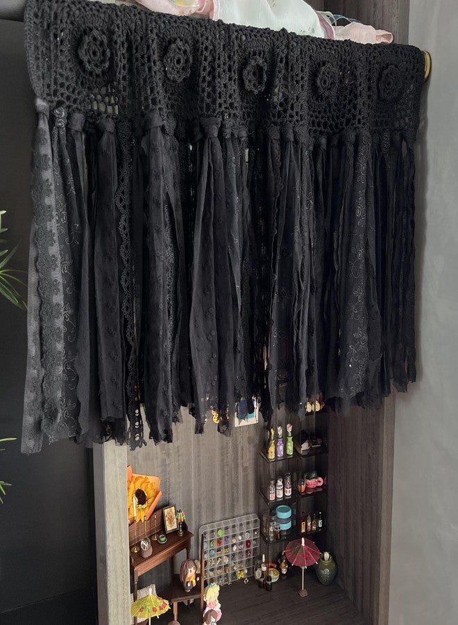YJ YANJUN Halloween Valance for Kitchen Living Room Bathroom Hand Made Gothic Toppers Curtains Rod Pocket Skull Horror Spooky Ghost Witch Festival Party Decoration 30x16 Inch Black 1 Panel - Image 2
