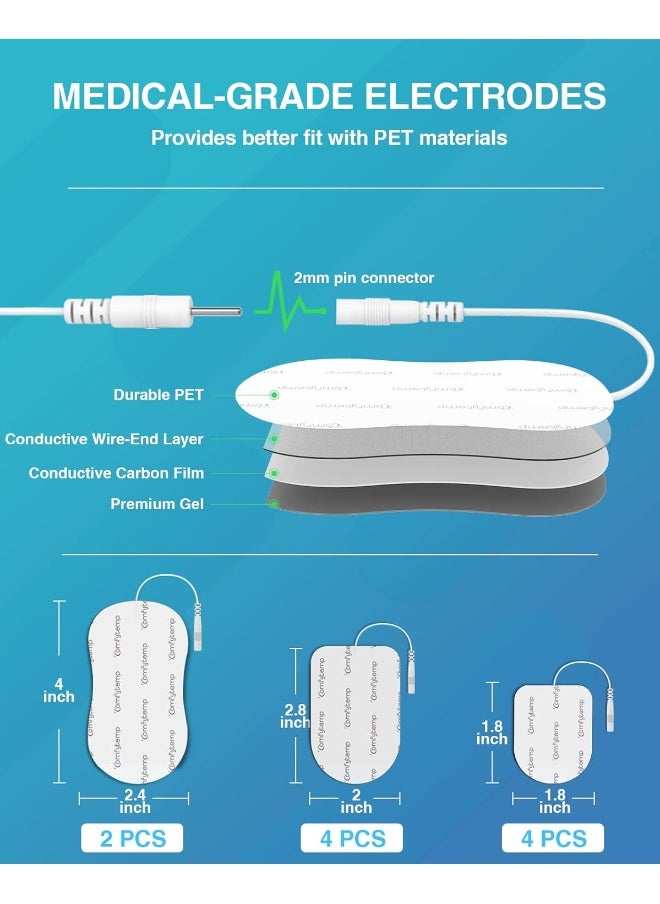 Comfytemp - Comfytemp TENS Unit Replacement Pads, 10 Pcs TENS Pads with 3 Sizes, Reusable Self Adhesive 2mm Pin Connector Electrodes Pad for Most TENS, Non-Irritating Design for Muscle Stimulator Electrotherapy - Image 1