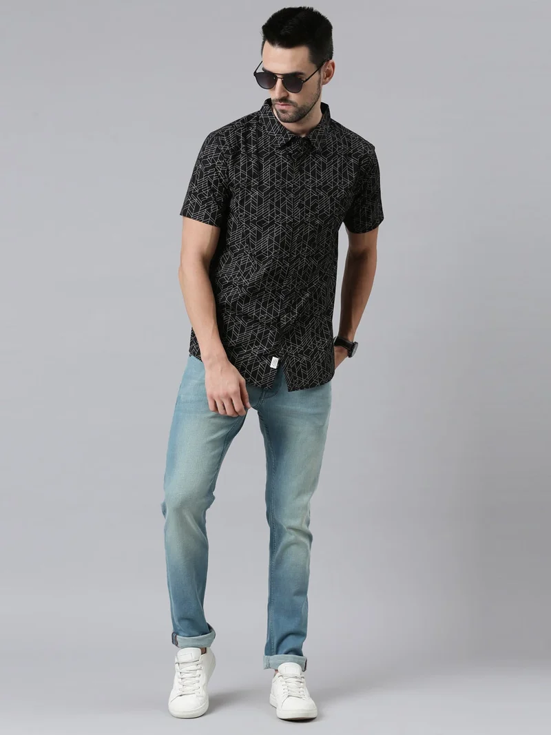 Joven  Black Printed Half Sleeve Casual Shirt for Men for Men | Best Price UAE