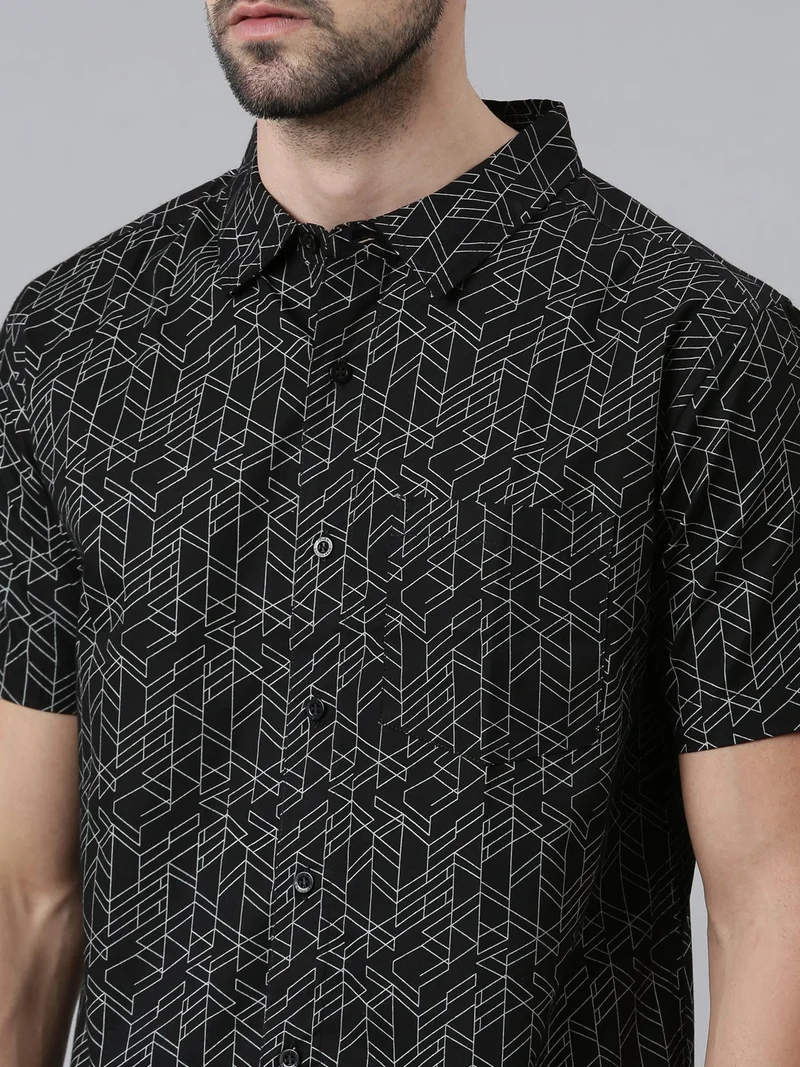 Joven  Black Printed Half Sleeve Casual Shirt for Men for Men | Best Price UAE