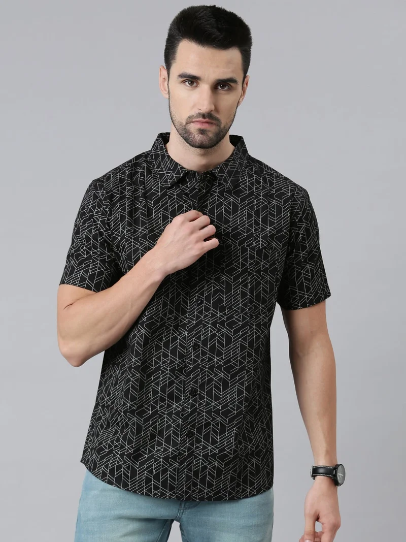Joven  Black Printed Half Sleeve Casual Shirt for Men for Men | Best Price UAE