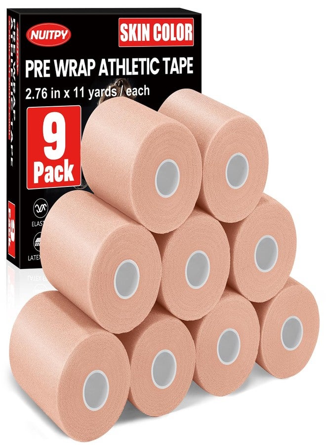 NUITPY 9 Pack Pre Wrap Tape, 2.76 Inch x 11 Yards Prewrap Athletic Tape for Hair Soccer, Pre Wrap Foam Tape, Soccer Pre Wrap Tape, Prewrap Headbands for Hair - Skin Color - Image 1