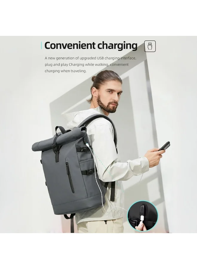 Mobcos Mobcos Travel Big Back Pack Grey 8448 Mobcos Travel Big Back Pack Grey 8448 Expandable Waterproof Roll-Top Laptop Backpack with USB Charging Port – Anti-Theft Travel Backpack for Men & Women, Durable Oxford Leather Material, 18L–27L Expandable Capacity, Business & Outdoor Daypack  | Best Price UAE