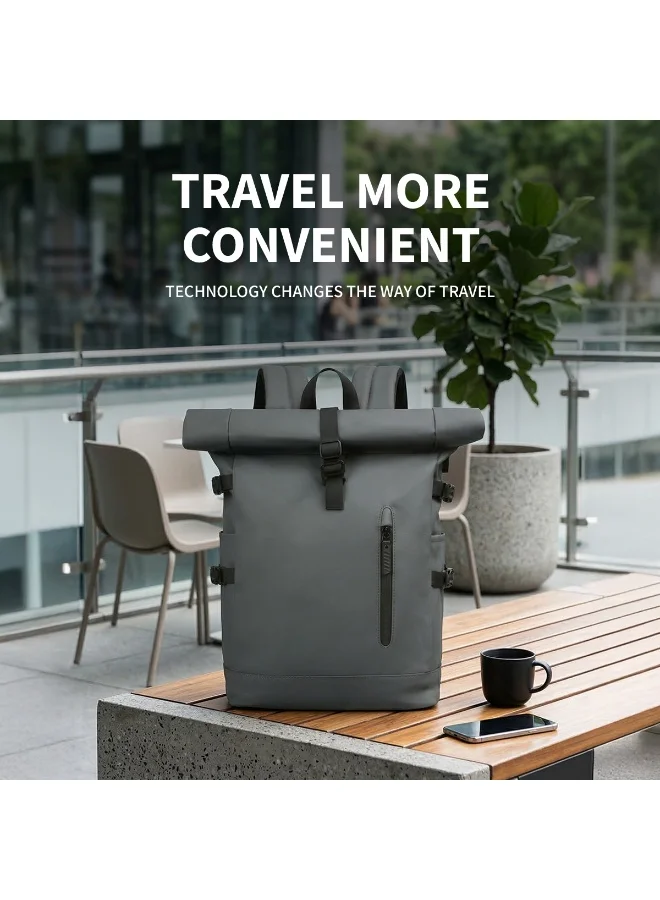 Mobcos Mobcos Travel Big Back Pack Grey 8448 Mobcos Travel Big Back Pack Grey 8448 Expandable Waterproof Roll-Top Laptop Backpack with USB Charging Port – Anti-Theft Travel Backpack for Men & Women, Durable Oxford Leather Material, 18L–27L Expandable Capacity, Business & Outdoor Daypack  | Best Price UAE