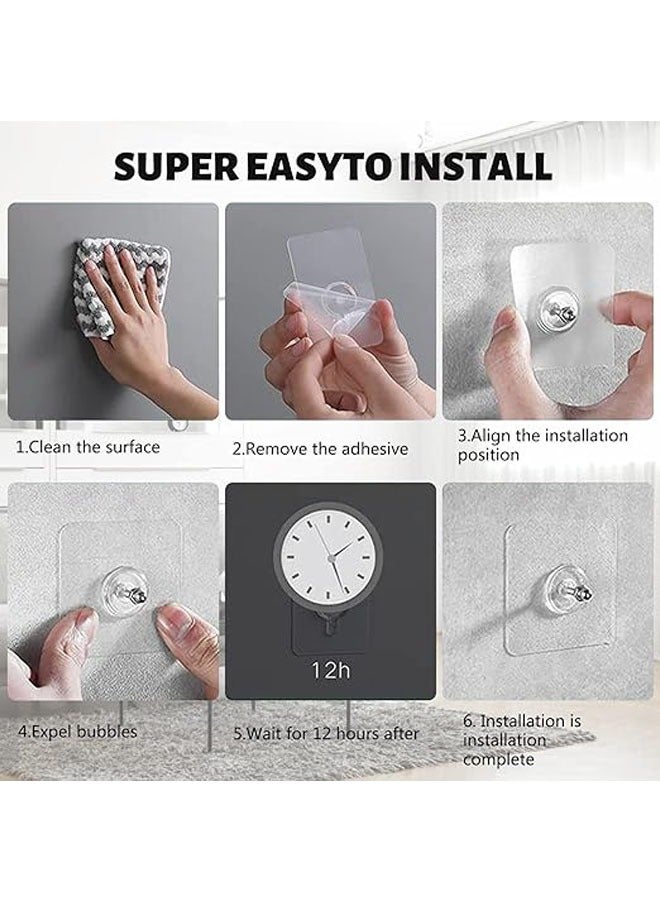 Adhesive Wall Hooks, 8pcs Heavy Duty Wall Hooks Self Adhesive Hook Strong Nail Transparent Screw Holder Self-Sticking Wall Hooks for Bathroom Kitchen Wall Hanging Ceiling, Screw Net Length 8mm - Image 4