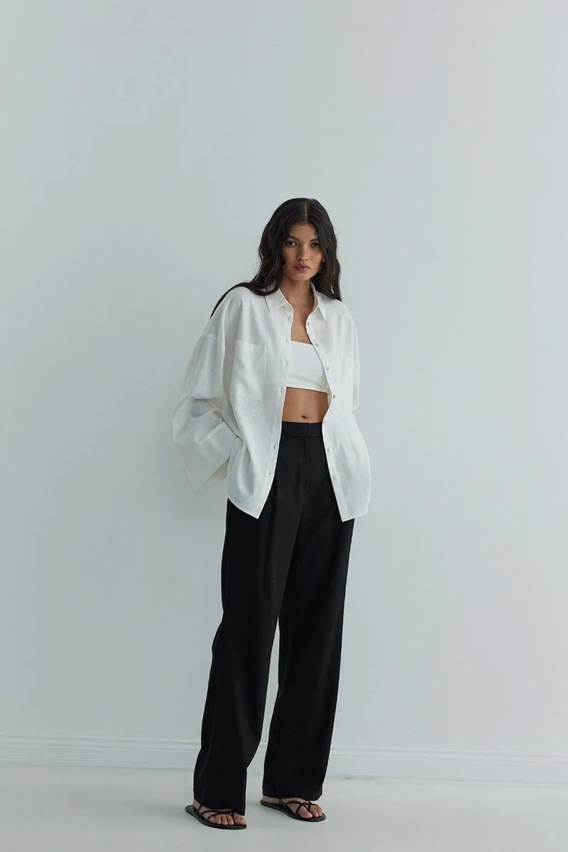 Suud Collection White Milos Linen Kimono Shirt