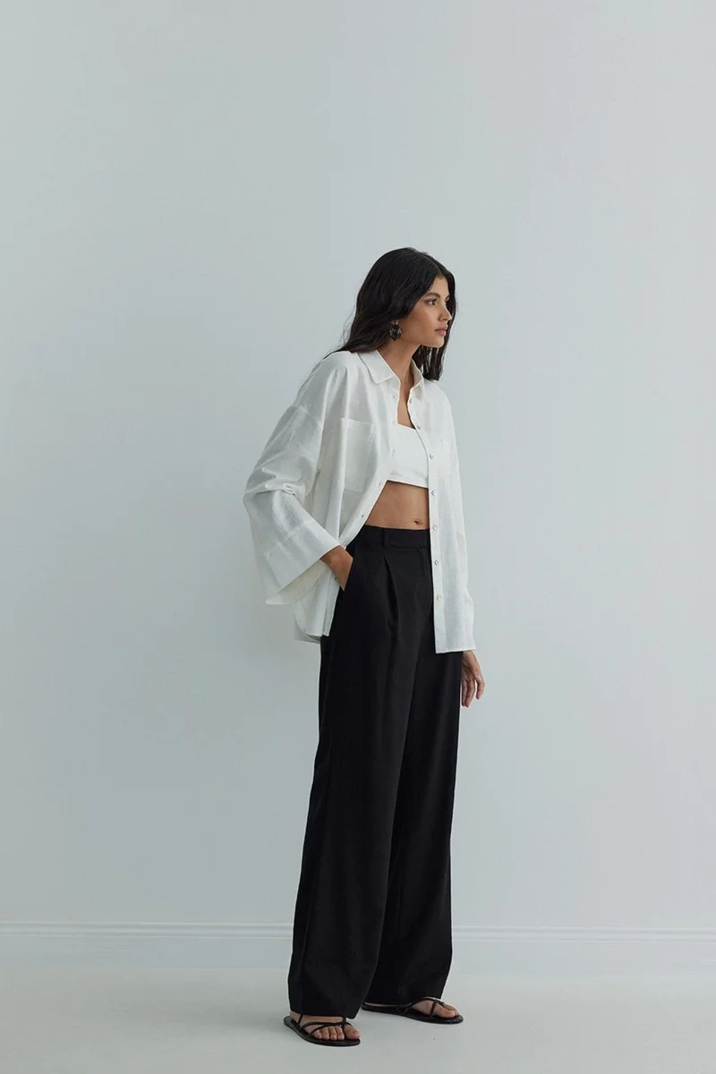 Suud Collection White Milos Linen Kimono Shirt