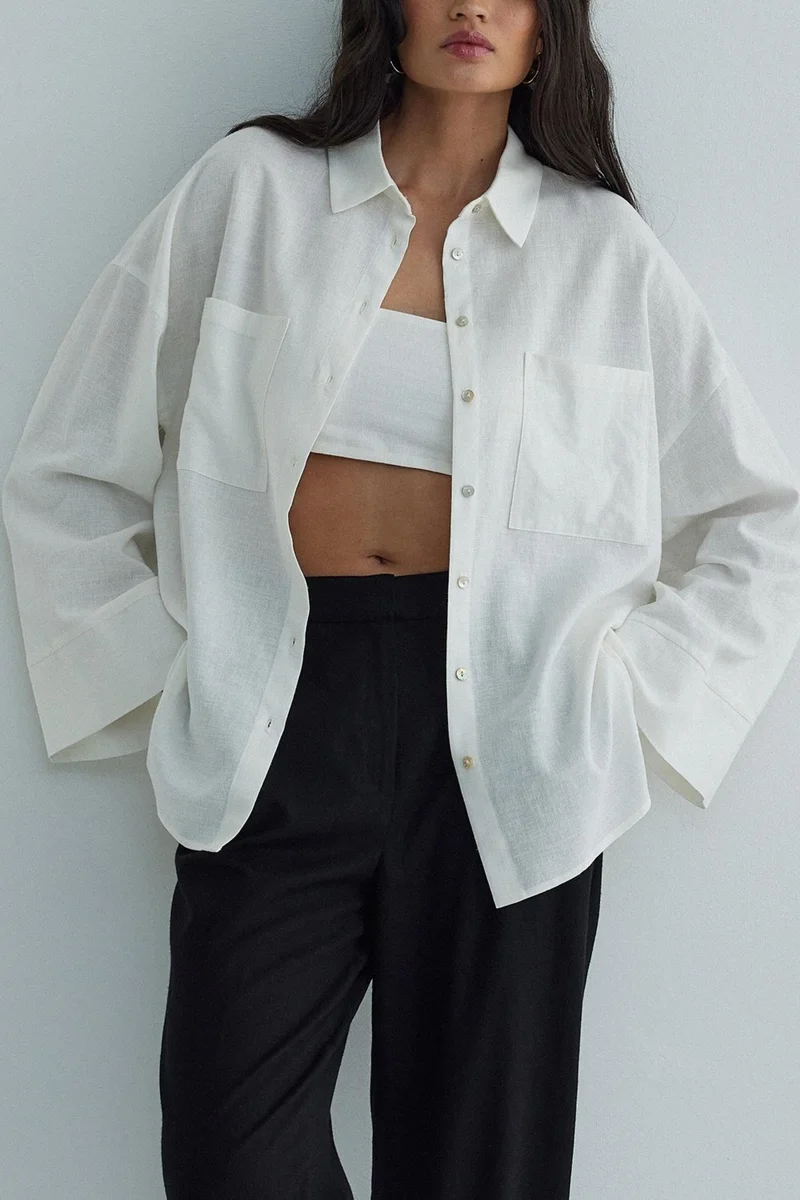 Suud Collection White Milos Linen Kimono Shirt