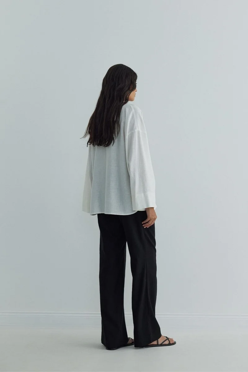 Suud Collection White Milos Linen Kimono Shirt