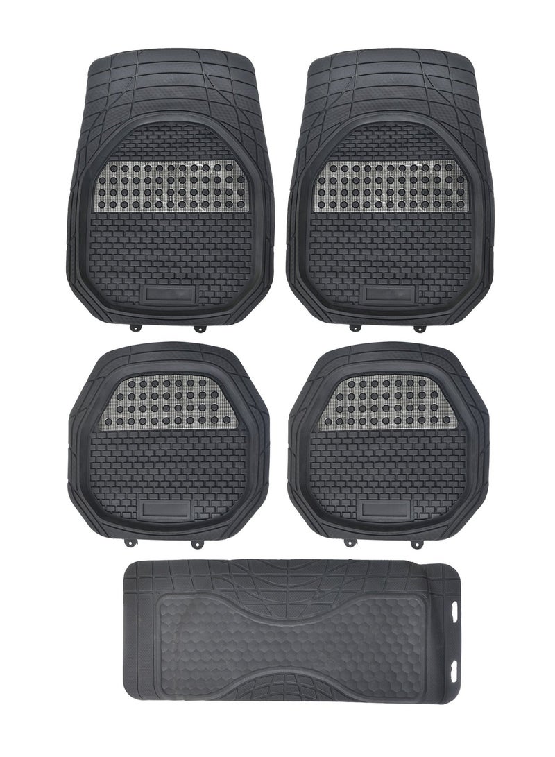Heavy Duty 5pc Front & Rear Rubber Floor Mats for Cars, SUV, Van & Truck,All Weather Protection Universal Fit , Black * Silver - Image 1