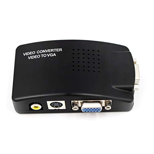 HDSUNWSTD PC Laptop Composite Video TV RCA Composite S-Video AV in to PC VGA LCD Out Converter Adapter Switch Box Black - Image 1