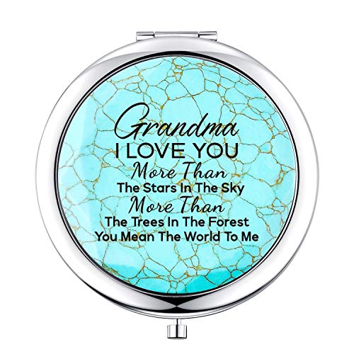 sedmart Grandma Gifts from Granddaughter, Mothers Day Birthday Christmas Gifts for Grandma Keepsake,Unique Engraved Natural Turquoise Compact Mirror - Image 1