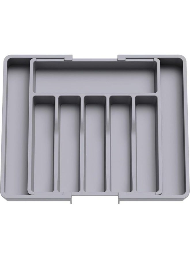 Cutlery and utensil drawer organizer (spoons and forks section) | Multi-compartment plastic/wood container | Smart and modern solution for organizing everyday utensils | An essential kitchen drawer organizer (T