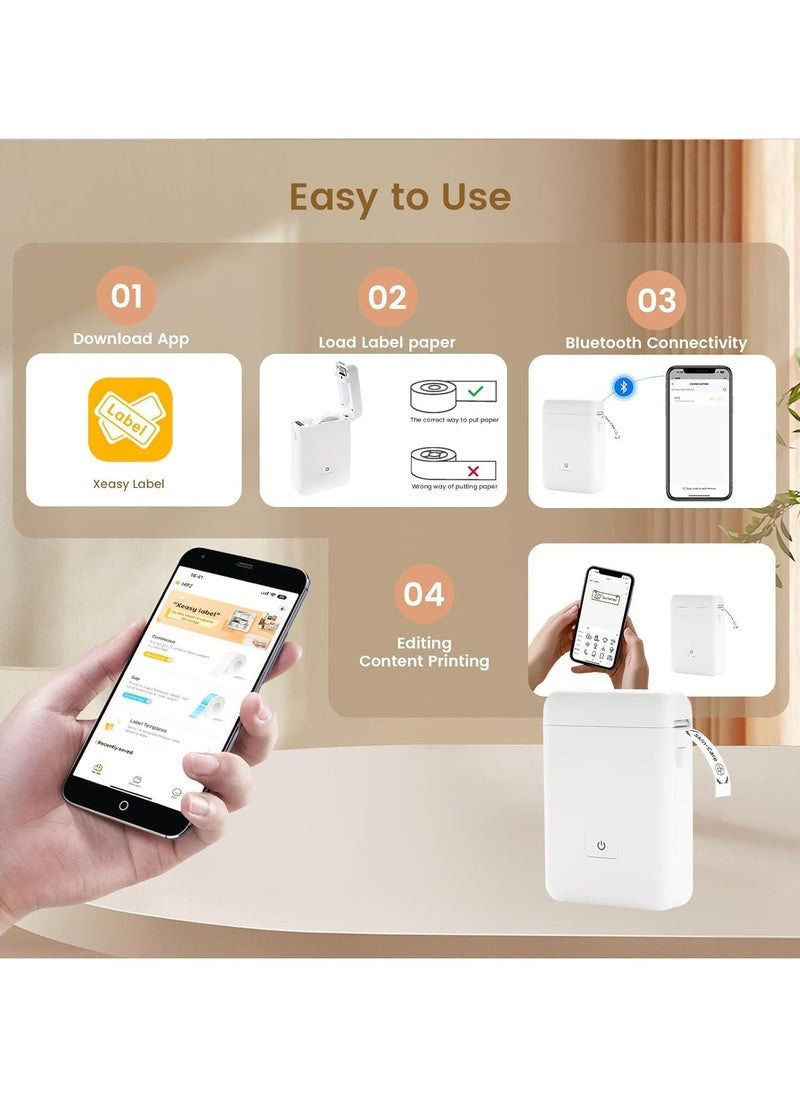 Generic - Mini Portable Thermal Printer Label Printer Label maker Bluetooth Multiple label styles with 1 Roll of Paper Label/White, Compatible with Android IOS for labeling, notes, and memos for office organization, Home Kitchen, School, Study - Image 1