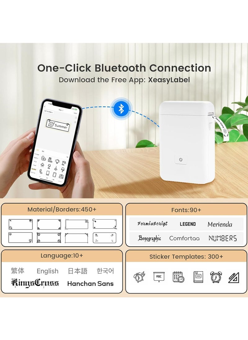 Generic - Mini Portable Thermal Printer Label Printer Label maker Bluetooth Multiple label styles with 1 Roll of Paper Label/White, Compatible with Android IOS for labeling, notes, and memos for office organization, Home Kitchen, School, Study - Image 1