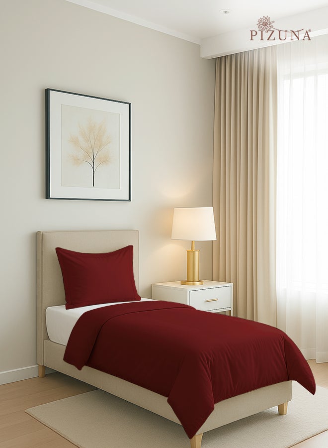 PIZUNA Pure Combed Cotton Duvet Cover Single 140x200 cm Rio Red, 400 Thread Count Cool Breathable 100% Long Staple Cotton Sateen Weave Quilt Cover & 1 Pillowcase (Luxurious Bedding Set) - Image 1