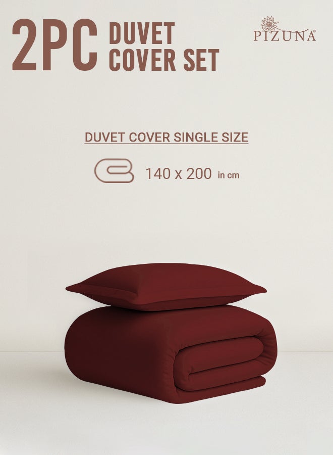 PIZUNA Pure Combed Cotton Duvet Cover Single 140x200 cm Rio Red, 400 Thread Count Cool Breathable 100% Long Staple Cotton Sateen Weave Quilt Cover & 1 Pillowcase (Luxurious Bedding Set) - Image 3