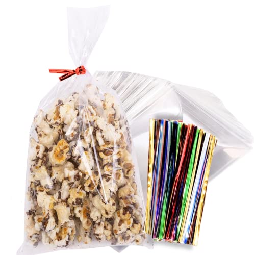 TATTI TATTI 200 Pack Clear Cellophane Bags for Favors  Transparent Goodie Bags 4x9 Inch Clear Plastic Resealable OPP Material Twist Tie Closure