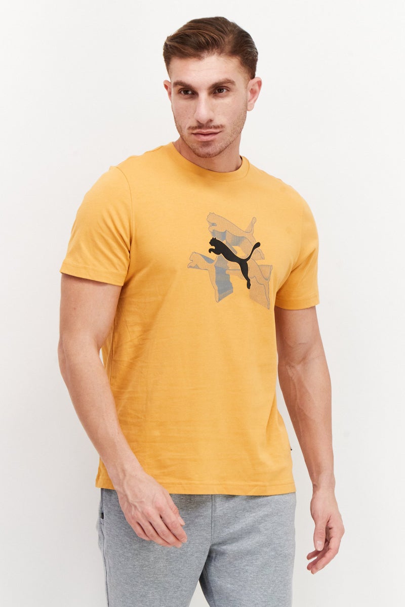 PUMA تي شيرت تدريب قصير الأكمام للرجال، رياضي، خردلي - Image 1