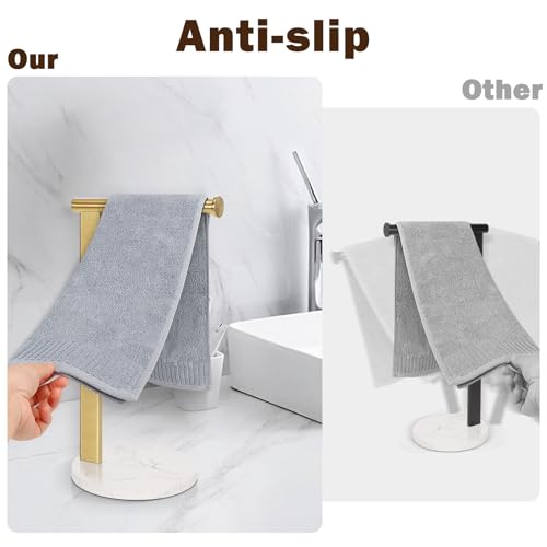 Siyzda Hand Towel Holder Stand for Bathroom, L- Shaped Standing Hand Towel Rack, Towel Bar Kitchen Vanity Countertop Organizer, SUS304 Stainless Steel Material (Marble Base, Gold) - Image 4