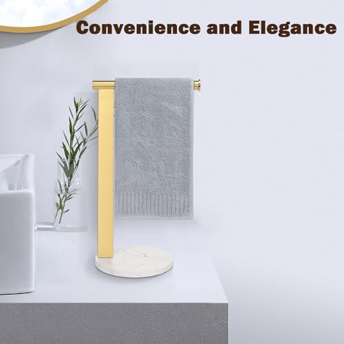 Siyzda Hand Towel Holder Stand for Bathroom, L- Shaped Standing Hand Towel Rack, Towel Bar Kitchen Vanity Countertop Organizer, SUS304 Stainless Steel Material (Marble Base, Gold) - Image 5