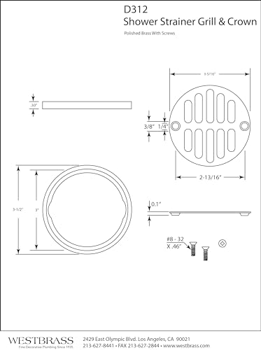 Westbrass Shower Strainer Set with Screws Grill and Crown Polished Brass D31203 - Image 3