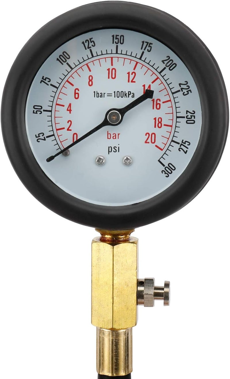 BTSHUB Compression Gauge Test Set for Engine Cylinders with 4 Long Reach Hoses M10 M12 M14 0-300 PSI - Image 2